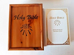 Holy Bible KJV In Cedar Box White Gold Trim Vintage Illustrated Memorial Edition - Picture 1 of 9