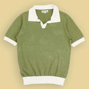 Labour Union Olive/White 100% Cotton Knit Open Collar Polo Shirt 42 - Picture 1 of 4