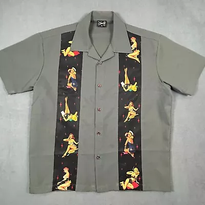 Steady Shirt Mens Medium Short Sleeve Pinup Girls Bowling Camp Shirt Made in USA - Image 1 of 4