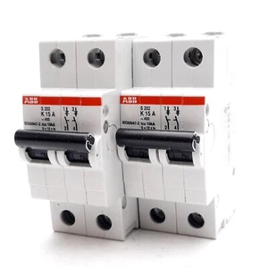 Lot of 2 ABB S202-K15 Circuit Breaker, 2-Pole, K-Curve, 277/480VAC 15A, DIN Rail - Picture 1 of 5