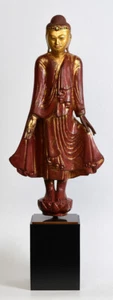 19th Century, Mandalay, Antique Burmese Wooden Standing Buddha - Picture 1 of 13