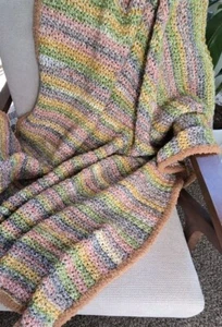 New Handmade Striped Blanket Afghan 48x60 in Multicolored Furry Soft Edges - Picture 1 of 3
