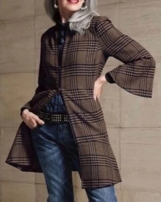 Chaqueta Cabi Nueva Volantes #3902 Marrón Tostado Azul Marino Tartán Cuadros Talla Grande Foto 1 de 4