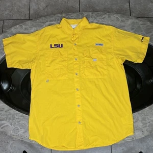 LSU Tigers Columbia PFG Shirt MENS Medium Fishing Button Up Short Sleeve Vented - Picture 1 of 11