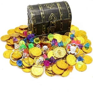 Kids Pirate Treasure Chest Toy Box Antique Color with Lock for Party Favors P... - Picture 1 of 7