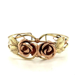 Vintage Signed 12k Gold Filled Probst Two Tone Rose Floral Wide Cuff Bracelet 6 - Picture 1 of 8