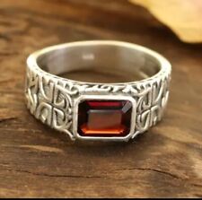 Natural Garnet Silver Ring 925 Sterling Silver Ring For Mens, Hand Made Ring
