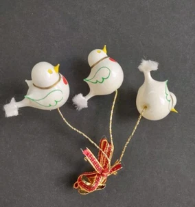 Trío de pájaros pintado a mano clip en adorno de Navidad - vidrio vintage hecho en Italia - Imagen 1 de 6