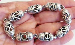 VTG Sterling Silver 925 Heavy 7" Birdcage Barrel Bracelet Taxco Mexico 35.2 gram - Picture 1 of 7