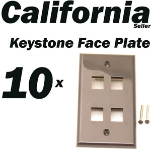 10 Faceplate 4 Port Keystone Jack RJ45 CAT5 CAT5e CAT6 Network Wall Plate Black - Picture 1 of 5
