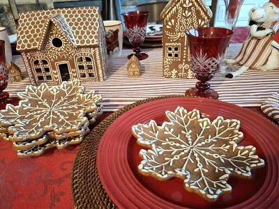 Pottery Barn pão de gengibre floco de neve aperitivo pratos conjunto de 4 Natal novo na caixa - Imagem 1 de 4