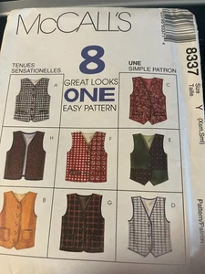McCALLS SEWING PATTERN MISSES' 8 VIEWS VEST-SIZE XS,SMALL-#8337 - Picture 1 of 2