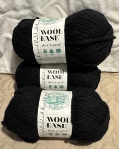 Lot Of 3 Lion Brand Wool Ease Thick and Quick Yarn Black 153 6oz 106 Yd - Picture 1 of 6