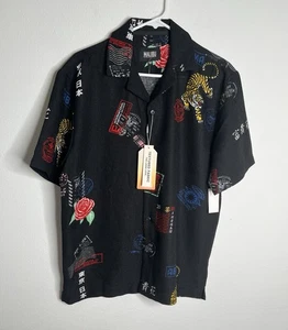 Camisa con botones Malibu Drill Clothing para hombre negra tela texturizada talla M NUEVA - Imagen 1 de 8