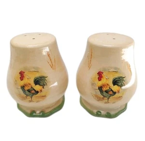 Vintage Gibson Royal Rooster Salt & Pepper Shakers w/ Green Trim 3" Tall -EUC - - Picture 1 of 9