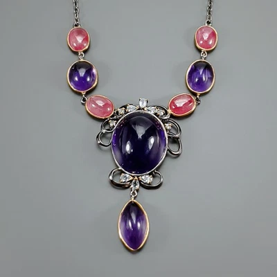 Jewellery Design AAA Natural Amethyst Necklace 925 Sterling Silver 19"/N26767 - Image 1 of 4