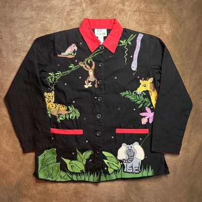 Quacker Factory Beaded Zoo Animal Safari Jacket Multicolor Black Embroidered   - Image 1 of 4