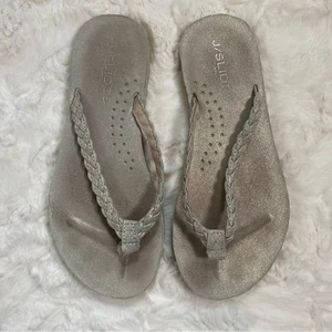 J/Slides Women's Nadia Metallic Leather Braided Flip Flops Size 6 Summer Shoes - Picture 1 of 9