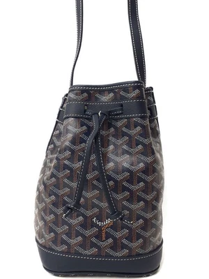 Bolso de Hombro Goyard Petit Flot Bucket Cuero Lona Recubierta Azul Marino #T153 Foto 1 de 4