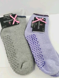 CUDDL DUDS 2 Pr Damen Frottee Lounge Grip rutschfeste Hüttenschuhe Socken Plüsch GRY & PUR - Bild 1 von 3