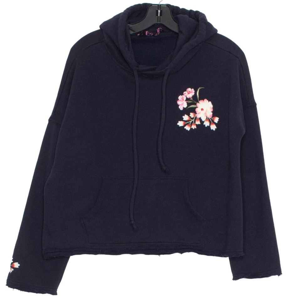 Sudadera con Capucha Betsey Johnson Minimalista Athleisure Boho Bordada Floral Azul Pequeña Foto 1 de 4