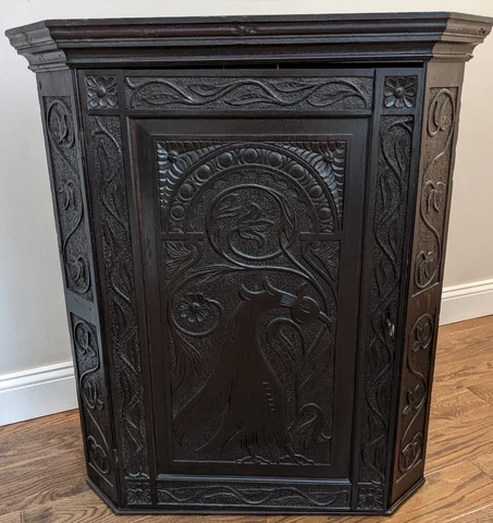 19th Century Oak Corner Cabinet Cupboard Ornately Carved Celtic Medieval Motif Cover
