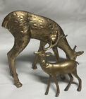 Vintage Set Of 2 Solid Brass Deer Doe Stag Buck Figurines Figures Gold Patina