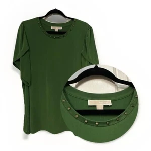 New Michael Kors Blouse Top Studded Flutter Sleeve Office Slinky Womens 2X Green - Picture 1 of 14