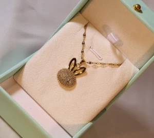 Gold Titanium Rabbit Bunny Pave Cubic Zirconia Pendant Chain Necklace - Picture 1 of 2
