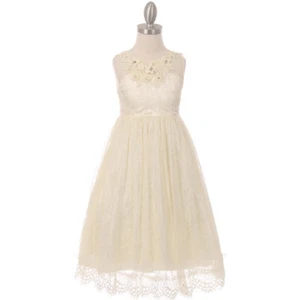 IVORY Size 10 A-Line Soft Lace Scallop Flower Girl Dress Recital Birthday Party - Picture 1 of 6