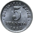 Deutsches Reich - Münze - 5 Pfennig 1922 D - Eisen - Stempelglanz UNC