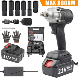 800Nm 1/2'' Electric Impact Wrench Cordless Brushless Gun 2 Battery Driver Tool - Picture 1 of 13