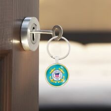 U.S. COAST GUARD Logo Emblem Zinc Alloy Keyring Key Chain Cabochon Glass Pendant