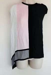 MARCO POLO Women's Navy Blue Pink Short Sleeve Blossom Mix Blouse Top Size 10 - Picture 1 of 11