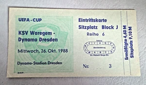 Orig. Ticket SG Dynamo Dresden KSV Waregem Uefa Cup 1988 DDR Fußball billet SGD - Bild 1 von 2