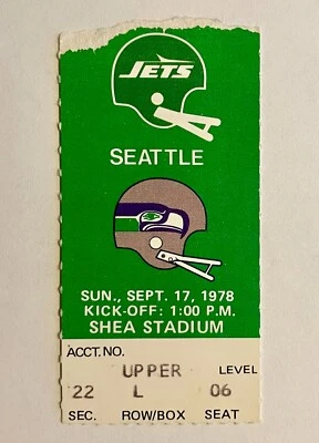 1979 New York Jets vs Seattle Seahawks Ticket 9/17/78 at Shea Stadium Game 2 - Image 1 of 2