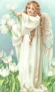 Vntg Victorian Current UnUSED EASTER Card & Envelope Beautiful Angle & Lillys - Picture 1 of 5