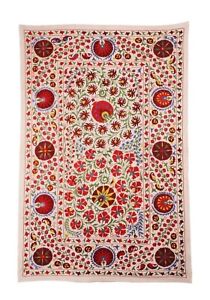 Cotton Suzani Throw Blanket Embroidery Bedspread Suzani Embroidery, Uzbek Suzani