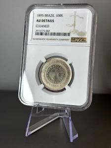 1895 Brazil 100 Reis Copper Nickel Coin - NGC - AU Details Cleaned - Picture 1 of 2
