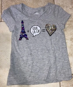 Girls Kids Size 8 Justice Tshirt. Paris Eiffel Tower. Sequin Flips - Picture 1 of 2