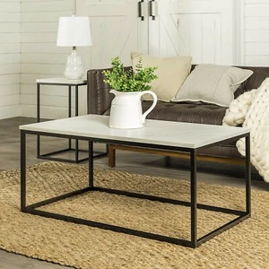 Walker Edison Modern Marble and Metal Frame Open Rectangle Coffee Table NB42 - Picture 1 of 5