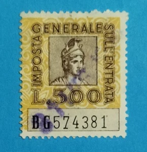 A64-ITALIA-ITALY 1959 IMPOSTA GENERALE SULL'ENTRATA L. 500 USATO - Imagen 1 de 1