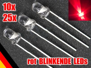 10, 25 Stück LEDs BLINKEND 5mm ROT FLASHING ALARM-DUMMY superhell  - Picture 1 of 5