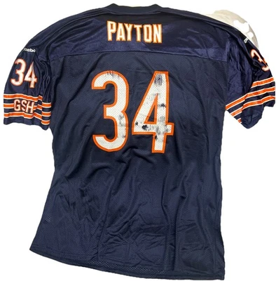 Camiseta deportiva de los Chicago Bears NFL Walter Payton talla XXL azul Reebok Throwbacks agrietada Foto 1 de 4