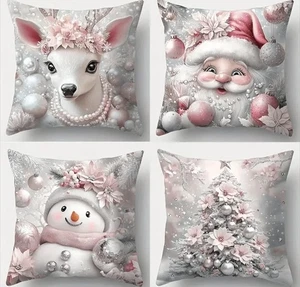 Tolles 4er Set Weihnachtsbaum Xmas Weihnachten Überwurf Kissen Kissenhülle 45x45cm  - Bild 1 von 6