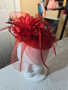 Red Sinamay Fascinator Hat Weddings, Tea Parties,  Church  - Picture 1 of 9