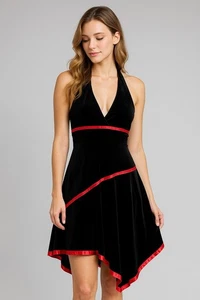 Vestido Taboo Vintage Y2K Negro y Rojo Halter Sin Mangas Talla M Vamp Dark Romance - Imagen 1 de 6