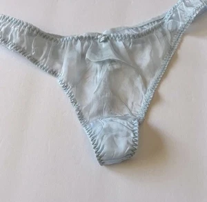 TANGA TRANSPARENTE SKIMS SEDA GASA AZUL ESCARCHA TALLA XL NUEVA CON ETIQUETAS - Imagen 1 de 11