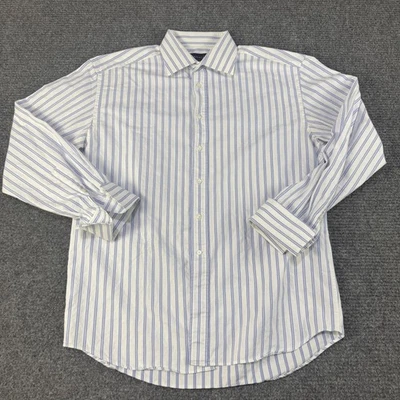 Рубашка мужская Canali 16,5 42 белая синяя в полоску платье на пуговицах французские манжеты Италия - Изображение 1 из 4