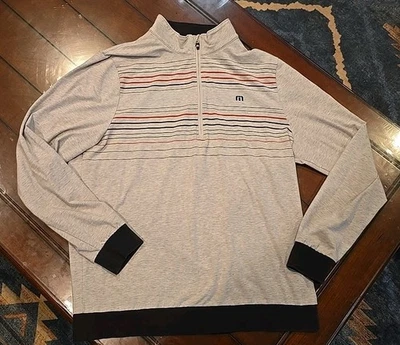 Travis Mathew Pullover Mens Sz Large Gray Black Striped 1/4 Zip Golf Preppy Nice - Image 1 of 4
